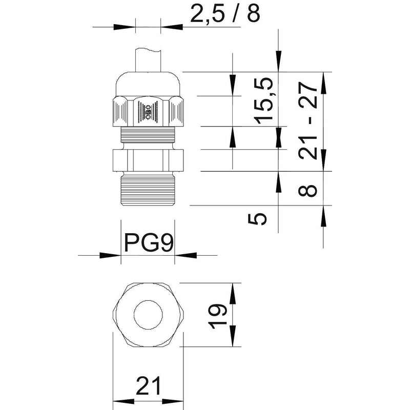 OBO Bettermann - Kabelverschraubung Verschraubung V-TEC PG9 LGR − 50 Stück