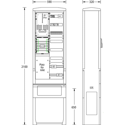 uesa - Zähler-Komplettschrank Straßenbeleuchtungssäule SB-S-4G Netze BW 2100x590x320mm