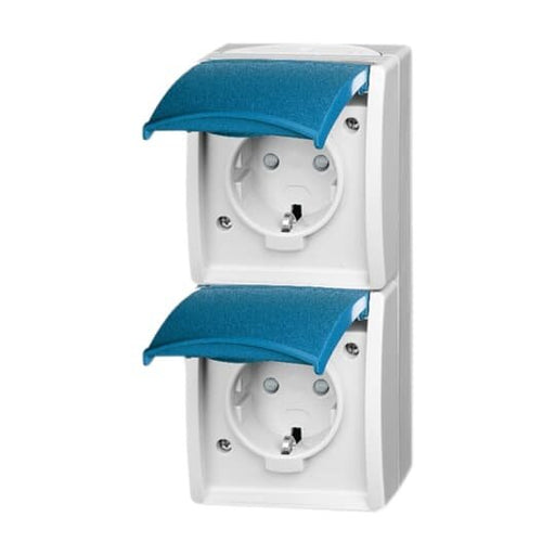 Busch-Jaeger - Steckdose Steckdose,senkrecht,2fach 20-02 EBW-53 Klappdeckel,erh. Ber