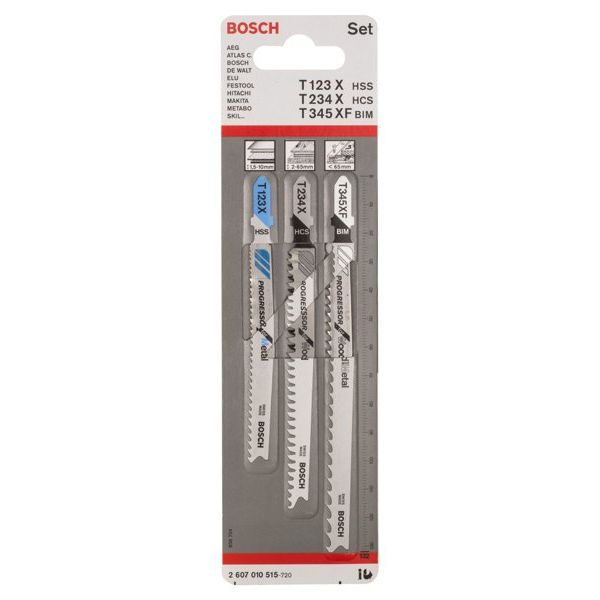 Bosch - Sägeblatt Sortiment 3-tlg. Stichsägeblatt-Set, 2607010515 T-Schaft Progressor