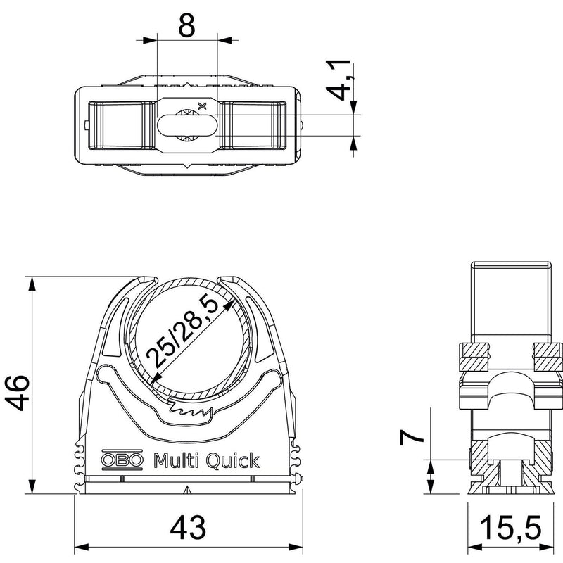 OBO Bettermann - Rohrschelle Quick-Schelle M-Quick 25-28LGR lgr,25-28mm − 50 Stück