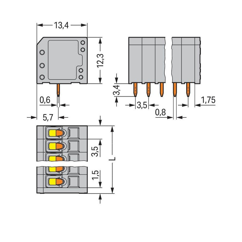 WAGO - Leiterplattenklemme 739-312 1,5mm² − 25 Stück