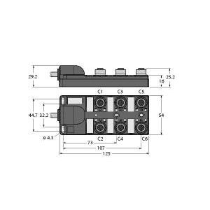 Turck - Passiver Sensor-/Aktor-Verteiler (mit Leitung) Aktuator-/Sensor-Verteiler TB-6M12-5P3-5/TXL M12x1, 6-fach − 1 Stück