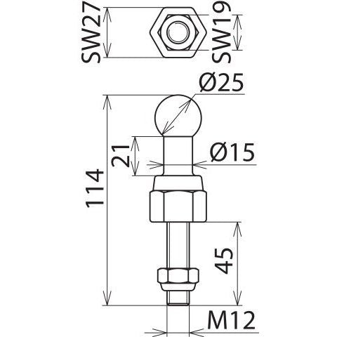 DEHN - Festpunkt für EuK-Vorrichtung Kugelfestpunkt KFP 25 M12 45 SSM D25mm gerade