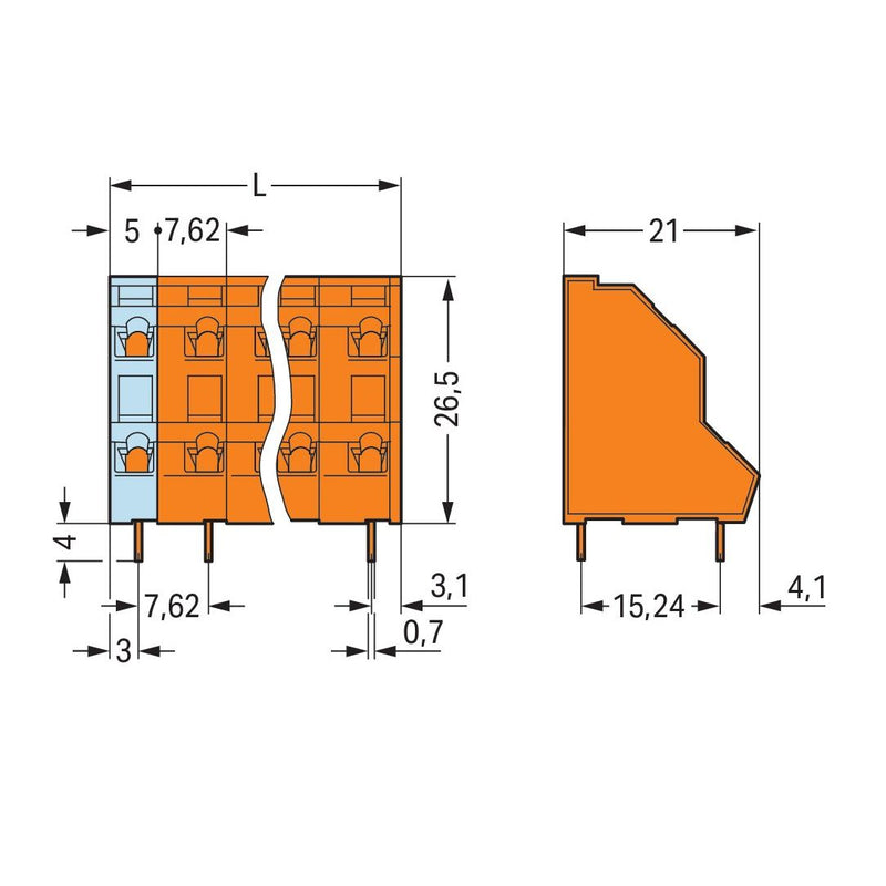 WAGO - Leiterplattenklemme DoppelstockLeiterplattenk. 736-604 2,5mm² − 63 Stück