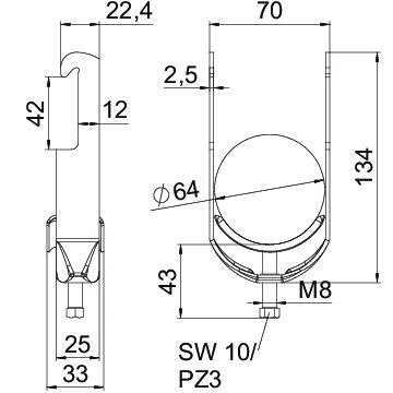 OBO Bettermann - Bügelschelle BS-W1-M-64 FT 58-64mm − 50 Stück