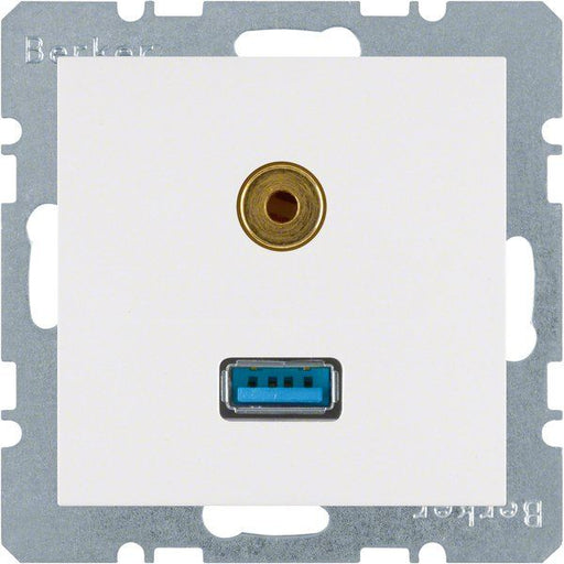 Berker - Einsatz/Abdeckung für Kommunikationstechnik Steckdose USB/3,5mm Audio 3315398989 polarweiß glänzend