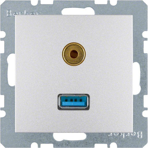Berker - Einsatz/Abdeckung für Kommunikationstechnik Steckdose USB/3,5mm Audio 3315391404 alu matt