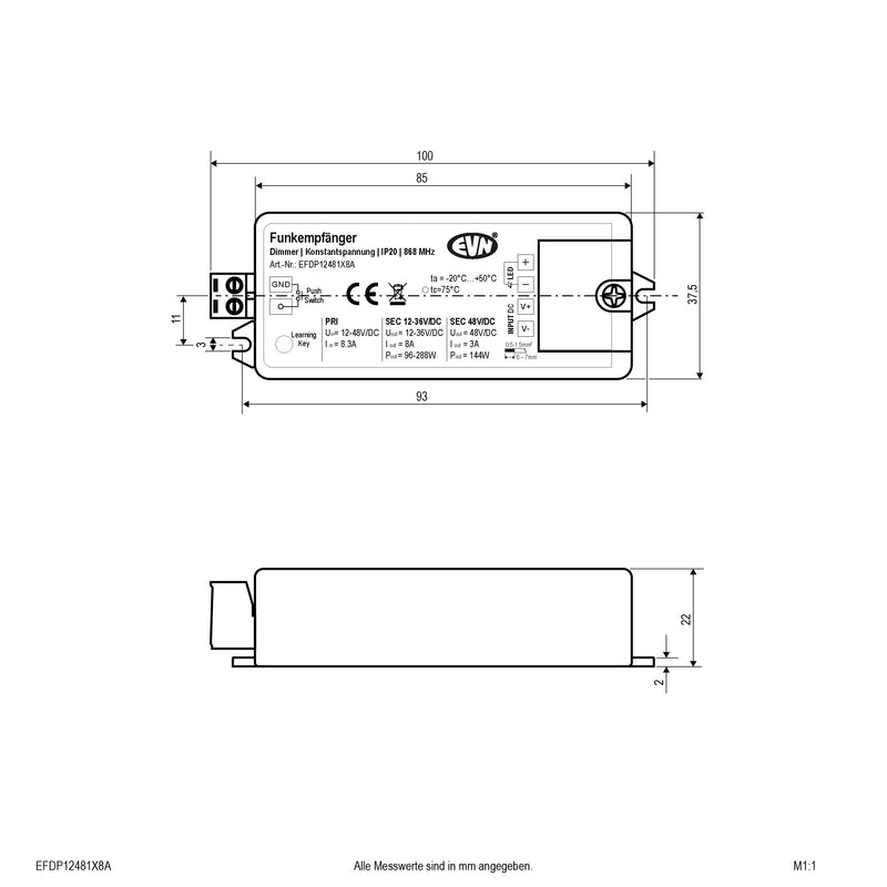 EVN Lichttechnik - Steuergerät für Leuchten LED Funk-Dimmer-Empfänger EFDP12481X8A