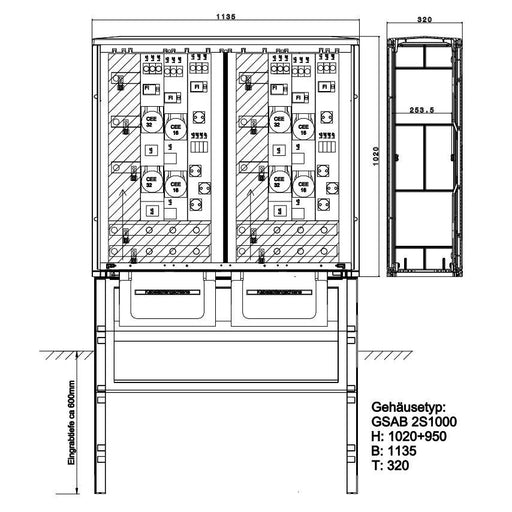 GSAB Elektrotechnik - Anschlussschrank Festplatzverteiler 2S1000KESESSy3216S HxBxT:1000x1135x320