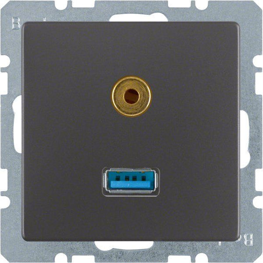 Berker - Einsatz/Abdeckung für Kommunikationstechnik USB/3,5mm Audio Steckdose 3315396086 anth/sa