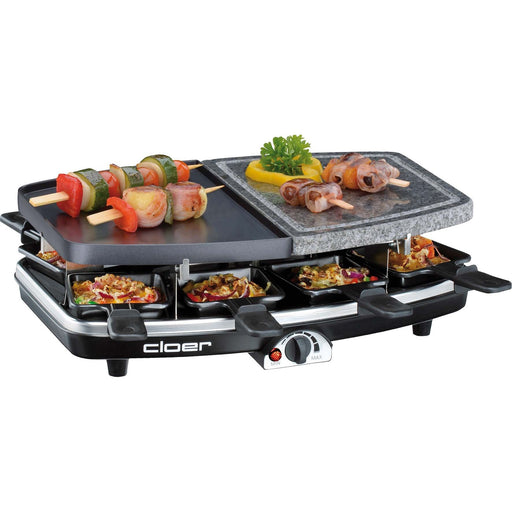 Cloer - Raclette Raclette-Grill 6435 sw/si 8Pfän,Naturstein+Alu