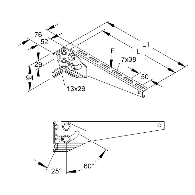 Niedax - Ausleger für Kabeltragsystem Wandausleger KTVW 150 F 90x165mm