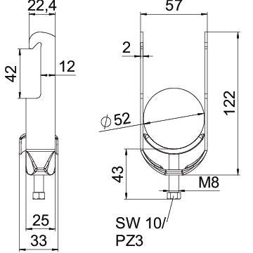 OBO Bettermann - Bügelschelle BS-W1-M-52 A2 46-52mm − 25 Stück
