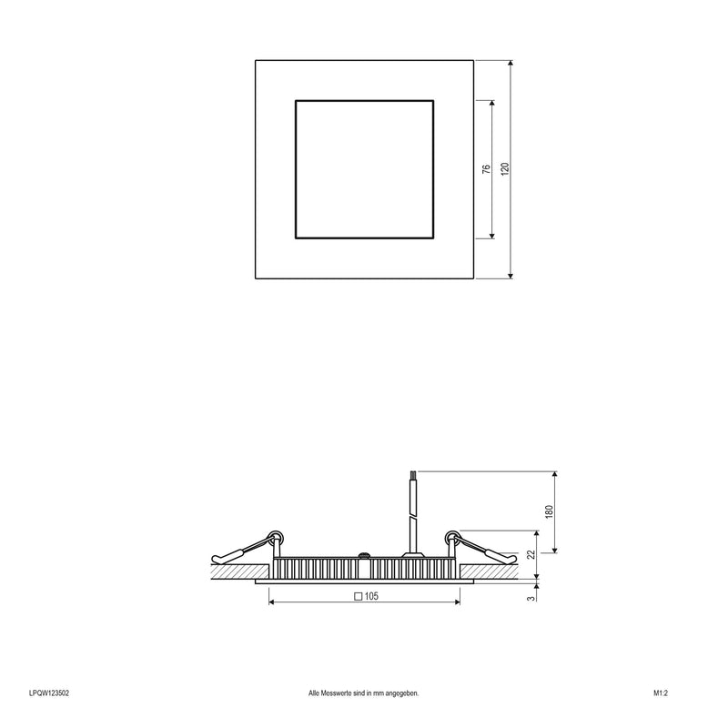 EVN Lichttechnik - Decken-/Wandleuchte LED Einbau Panel ws LP QW 123502 9W 3000K 120x120mm