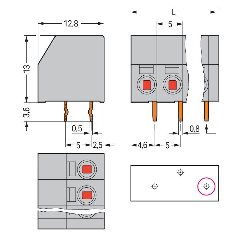 WAGO - Leiterplattenklemme 2-Leiter-Leiterplattenkle. 253-102/000-012 1,5mm² − 100 Stück