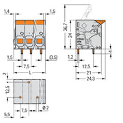 WAGO - Leiterplattenklemme 2606-1108/010-000 6mm²,gr − 30 Stück