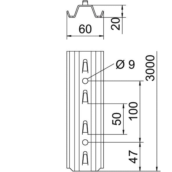 OBO Bettermann - Stiel/Profilschiene TP-Stiel TPSG 3000 FT mit Klemmhaken
