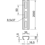 OBO Bettermann - Stiel/Profilschiene Profilschiene AML3518P2000A2 gelocht − 2 Meter