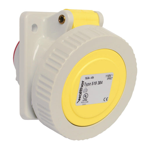 Walther Werke - CEE-Anbausteckdose (IEC 60309) Anbaudose schräg 16A 519304 3P 110V 4h IP67