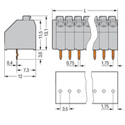 WAGO - Leiterplattenklemme 250-120 Drücker,1,5mm²,grau − 15 Stück