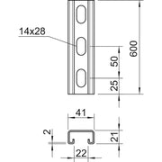 OBO Bettermann - Stiel/Profilschiene Profilschiene MS4121P0600FT gelocht,Schlw. 22mm