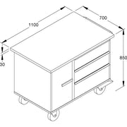 Niedax - Werkbank Tischwagen W-TW 800-3-1/1100 HxBxL 850x700x1100mm