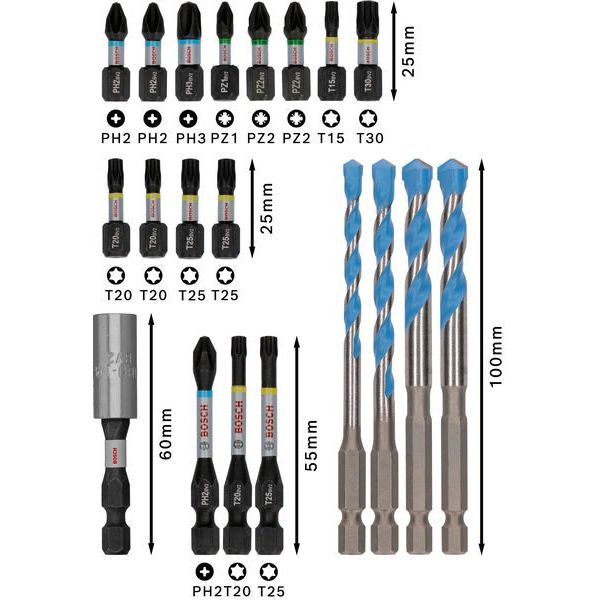 Bosch - Werkzeugset PRO Impact Schrauberbits 2608521U83VE(20) und Multi − 3 Packung