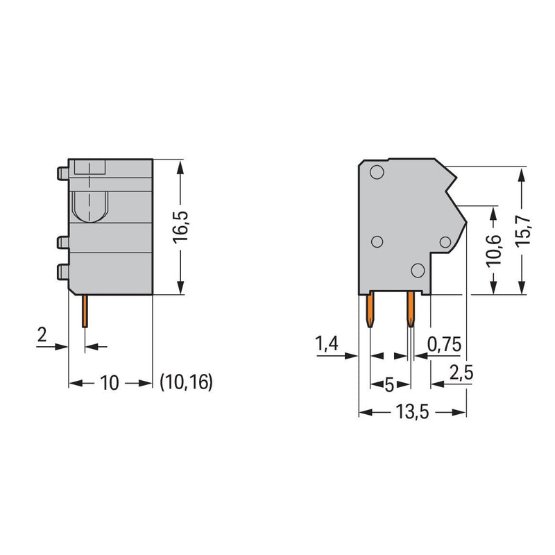 WAGO - Leiterplattenklemme Anreihbare Leiterplattenk. 254-651 2,5mm² − 100 Stück