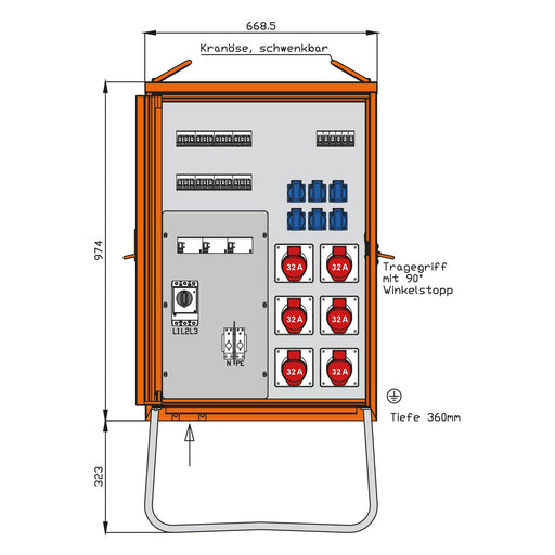 Walther Werke - Baustromverteiler Verteilerschrank WV0432CR1 69kVA f.Container
