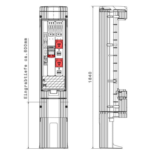 GSAB Elektrotechnik - Anschlussschrank Poller 36P1700KLSL00Sy6332 HxD: 1811x360