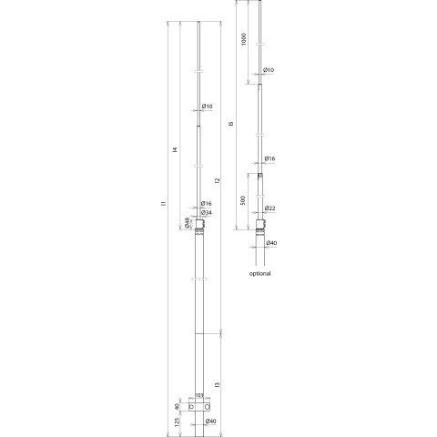 DEHN - Fangeinrichtung für Blitzschutz Fangstange FSD402216106500KSVAL D 40/22/16/10mm Al