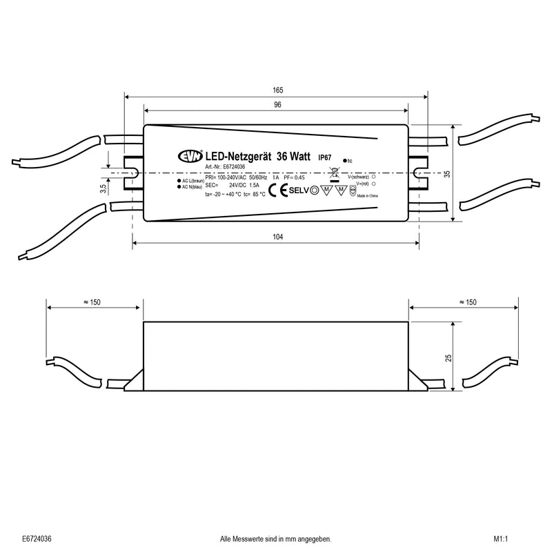 EVN Lichttechnik - LED-Betriebsgerät LED-Netzgerät 24V/DC E6724036