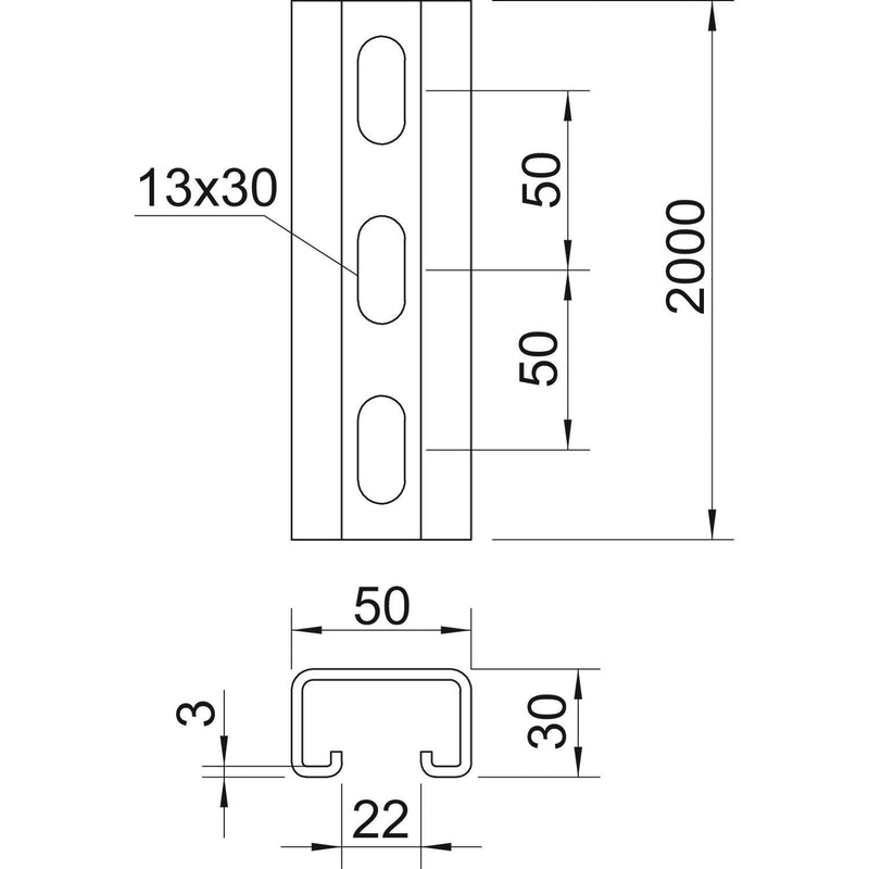 OBO Bettermann - Stiel/Profilschiene Montageschiene MS5030P2000A2 − 2 Meter