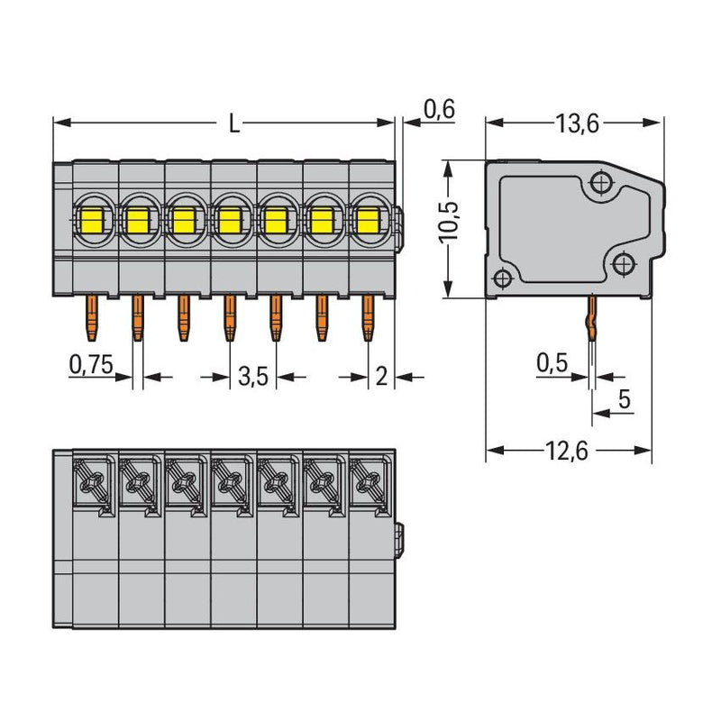 WAGO - Leiterplattenklemme 805-356 Drücker,1,5mm²,grau − 55 Stück