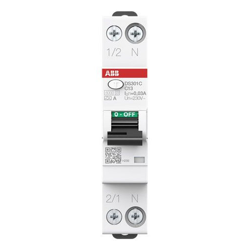 ABB Stotz S&J - Kombination FI-Schalter/Leitungsschutzschalter FI/LS-Schalter DS301C C13 A30#U1134 6kA,1P+N − 96 Stück