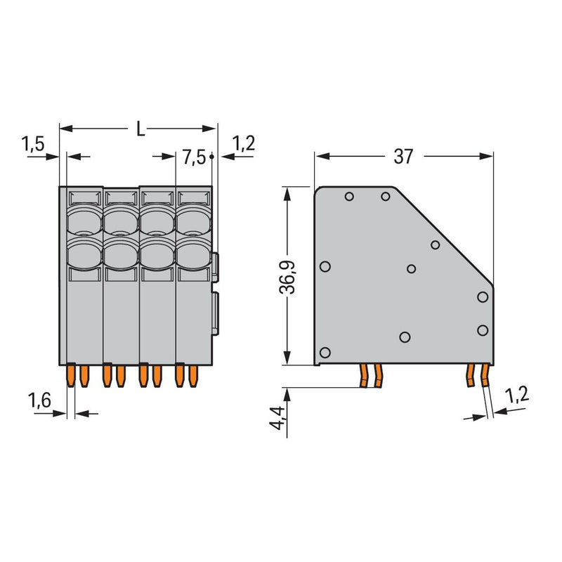 WAGO - Leiterplattenklemme 2-Leiter-Leiterplattenkle. 746-2312 10mm² − 8 Stück