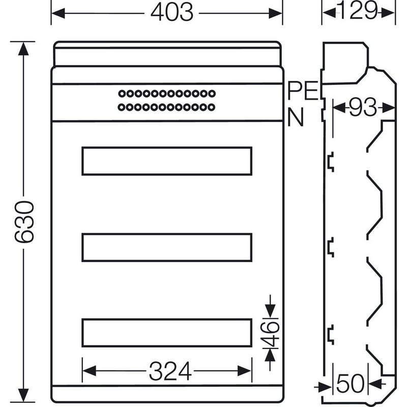 Hensel - Installationskleinverteiler KV 90-Automatengehäuse KV 9354 M 54TE IP65 metr.Vorpr