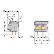 WAGO - Leiterplattenklemme 257-516/333-000 Drücker,2,5 mm²,grau − 10 Stück