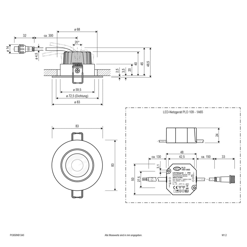 EVN Lichttechnik - Downlight/Strahler/Flutlicht P-LED Einbauleuchte PC650N91340 230V 4000K eds