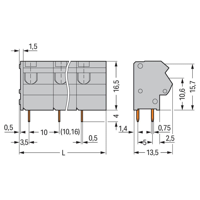 WAGO - Leiterplattenklemme 254-653 2,5mm² − 40 Stück