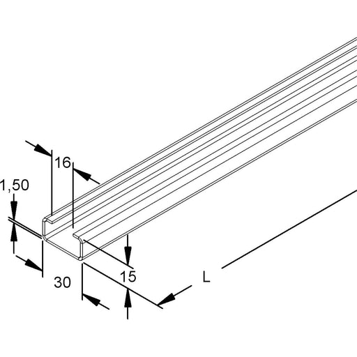 Rico - Stiel/Profilschiene C-Profilschiene 15F2-3000-C 30x15mm, gelocht