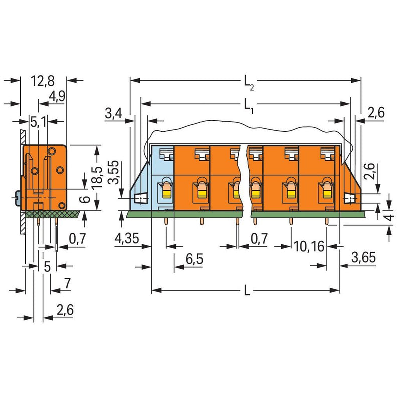 WAGO - Leiterplattenklemme 741-623 Drücker,2,5mm²,or − 30 Stück