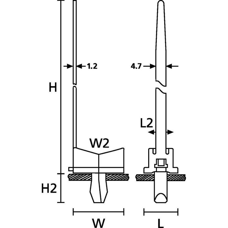 HellermannTyton - Befestigungssockel und -element für Kabelbinder Keilsockel TY5K3 PA66W BK 100 18x22mm − 100 Stück