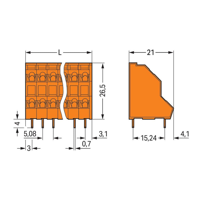 WAGO - Leiterplattenklemme DoppelstockLeiterplattenk. 736-308 2,5mm² − 42 Stück
