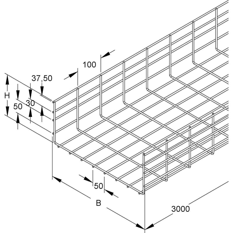 Niedax - Gitterrinne U-förmig GRS 160.200 E3 160x200x3000mm − 3 Meter