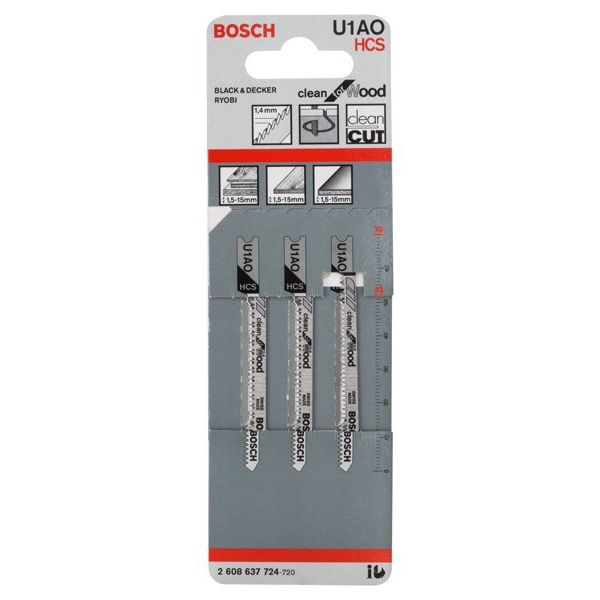 Bosch - Stichsägeblatt Clean for Wood, 3er-Pack 2608637724 − 3 Packung