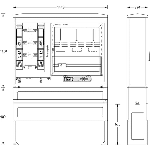 uesa - Zähler-Komplettschrank Wandlermessung WM-ZWS-250A WEMAG 1100x1115x320mm