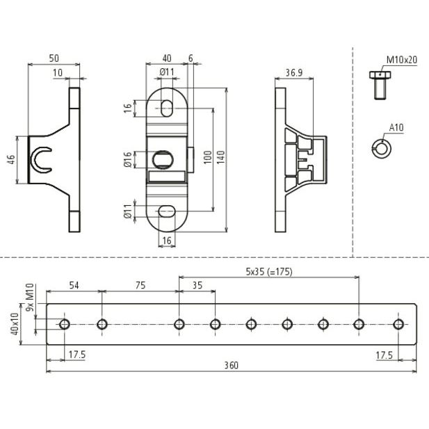 DEHN - Potentialausgleich-Schiene Potentialausgleichsschiene PAS EX 7AP M10 V2A