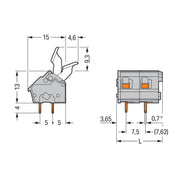 WAGO - Leiterplattenklemme 256-508/333-000 Drücker,2,5 mm²,grau − 15 Stück